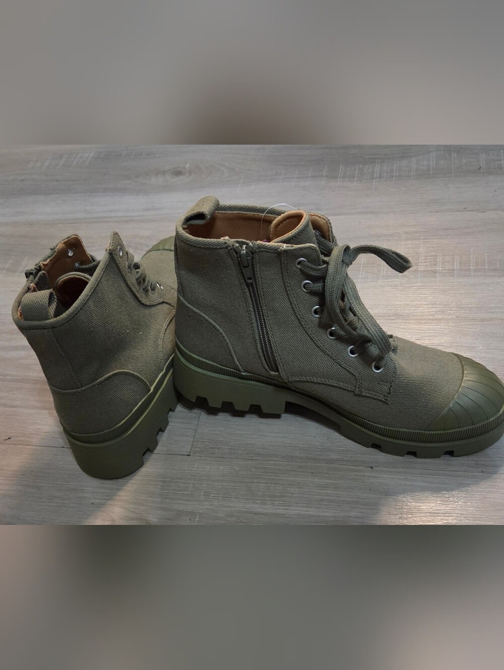 Universal Thread Olive Green Canvas Ankle Boots - Chunky Platform